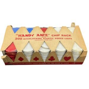 🃏Handy Ante Vintage Chip Rack Set 200 Interlocking Poker Chips + Card Cover USA